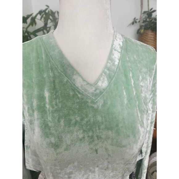 90s Cotton Ginny Mint Green Velour Crushed Velvet Long Sleeve Top Plus Sized 2x - Picture 5 of 5